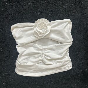 Edikted White Strapless Top with Floral Accent